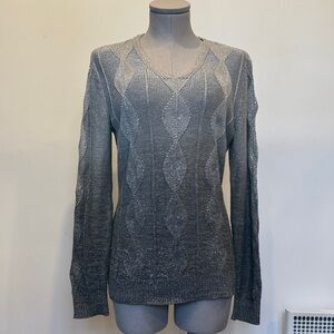 Peter Nygard Gray Shimmer Knit Sweater, V-Neck, Snags – As Is